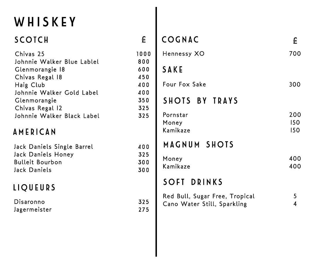 Cirque le Soir Bottle Menu