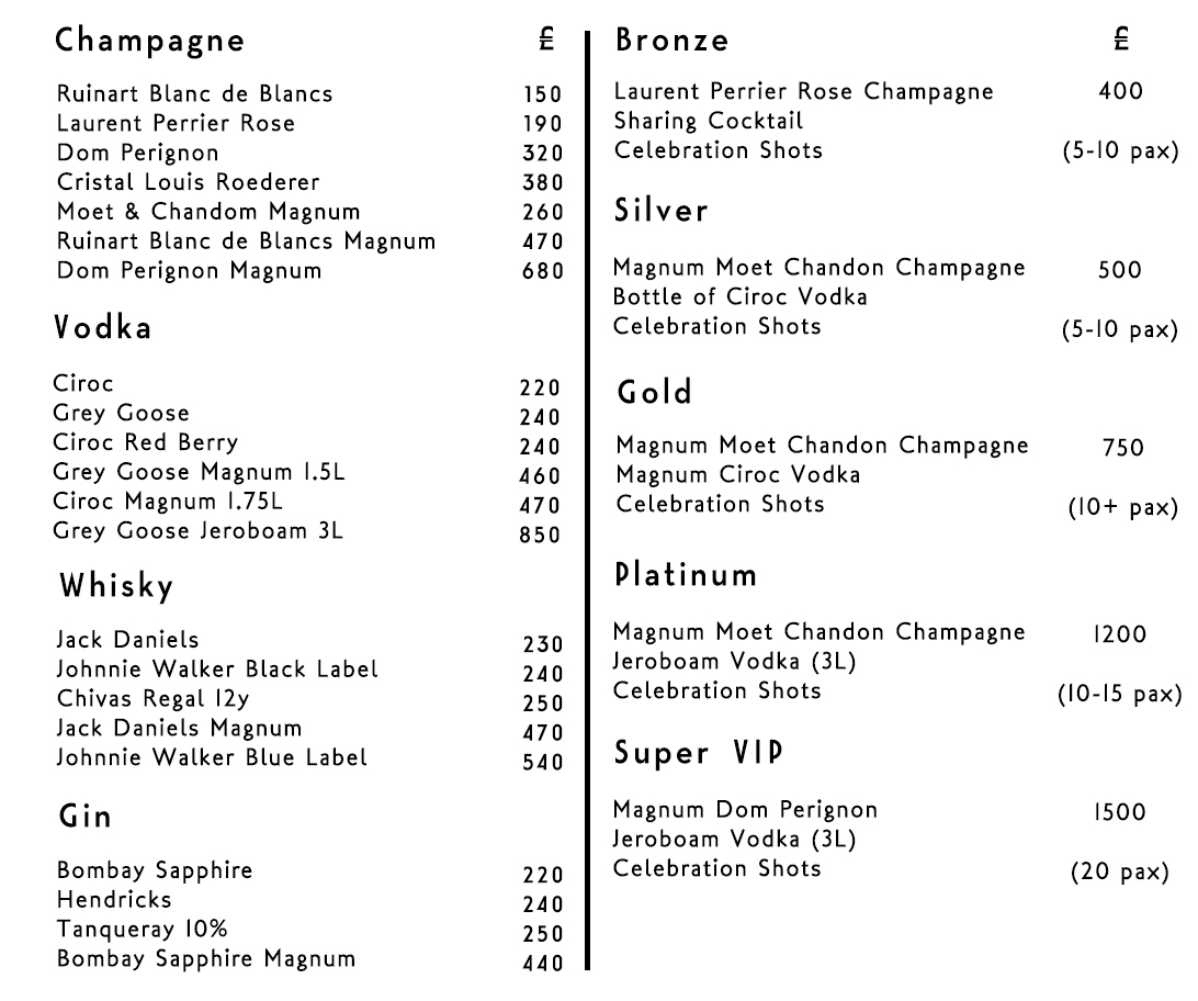 Montezuma Bottle Menu
