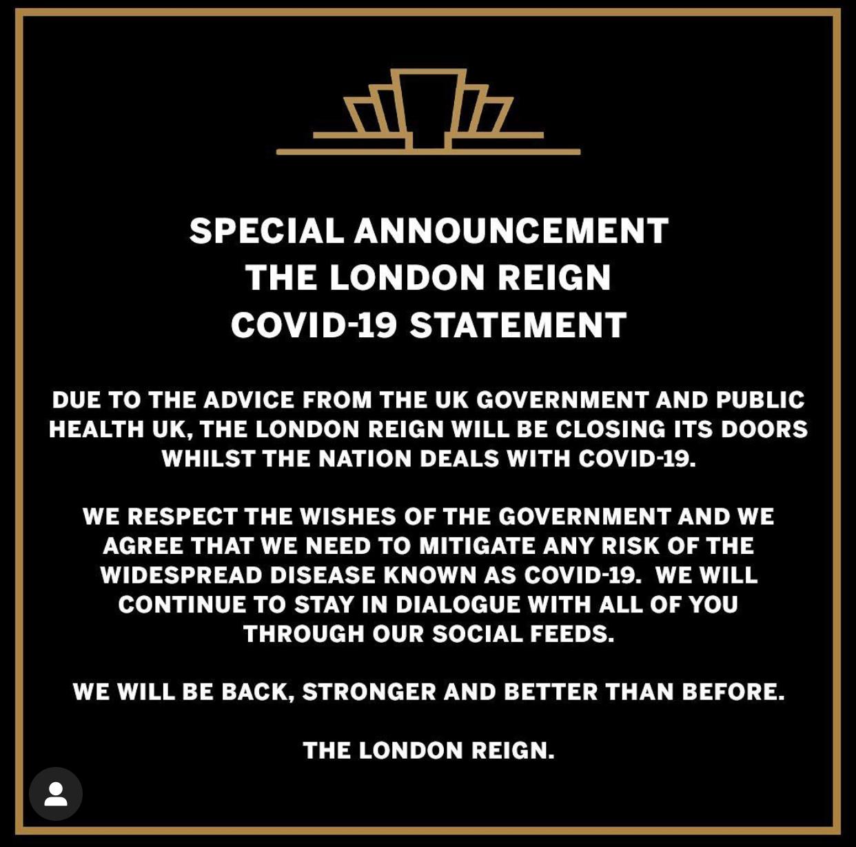 Reign Closed Announcement
