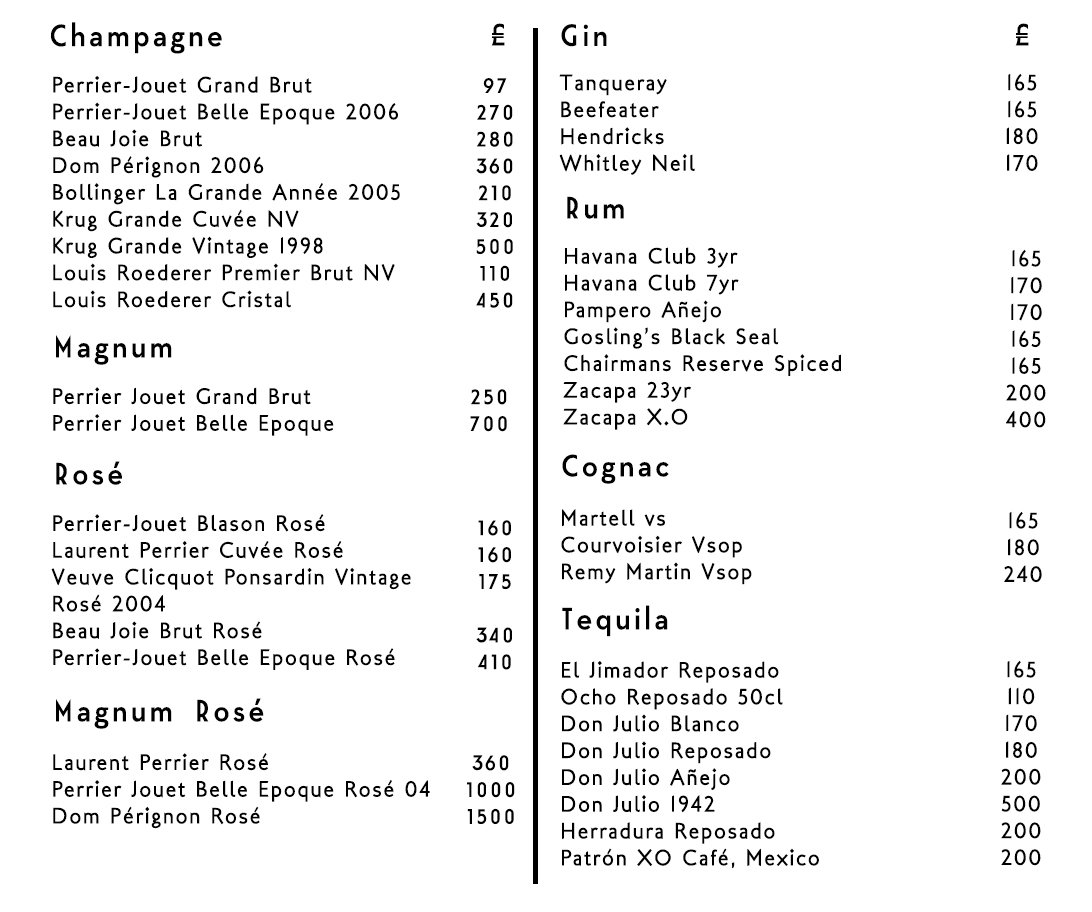 Shaka Zulu Bottle Menu